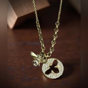 Bee Pendant Necklace - Sterling silver, Cubic Zirconia Delicate Clavicular Chain